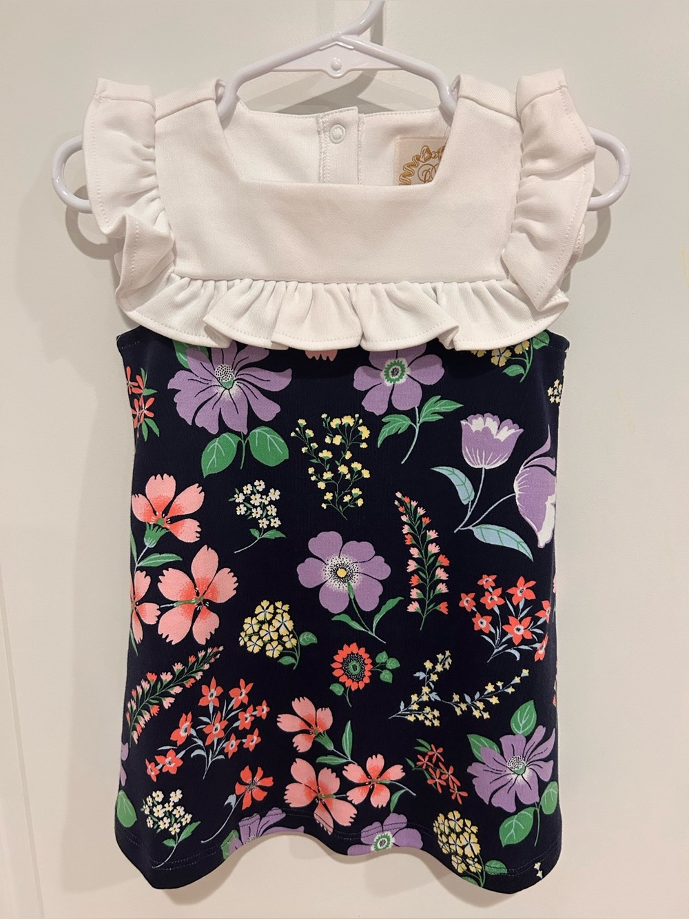 The Beaufort Bonnet Company Navy Floral Dress with Ruffle Neck
